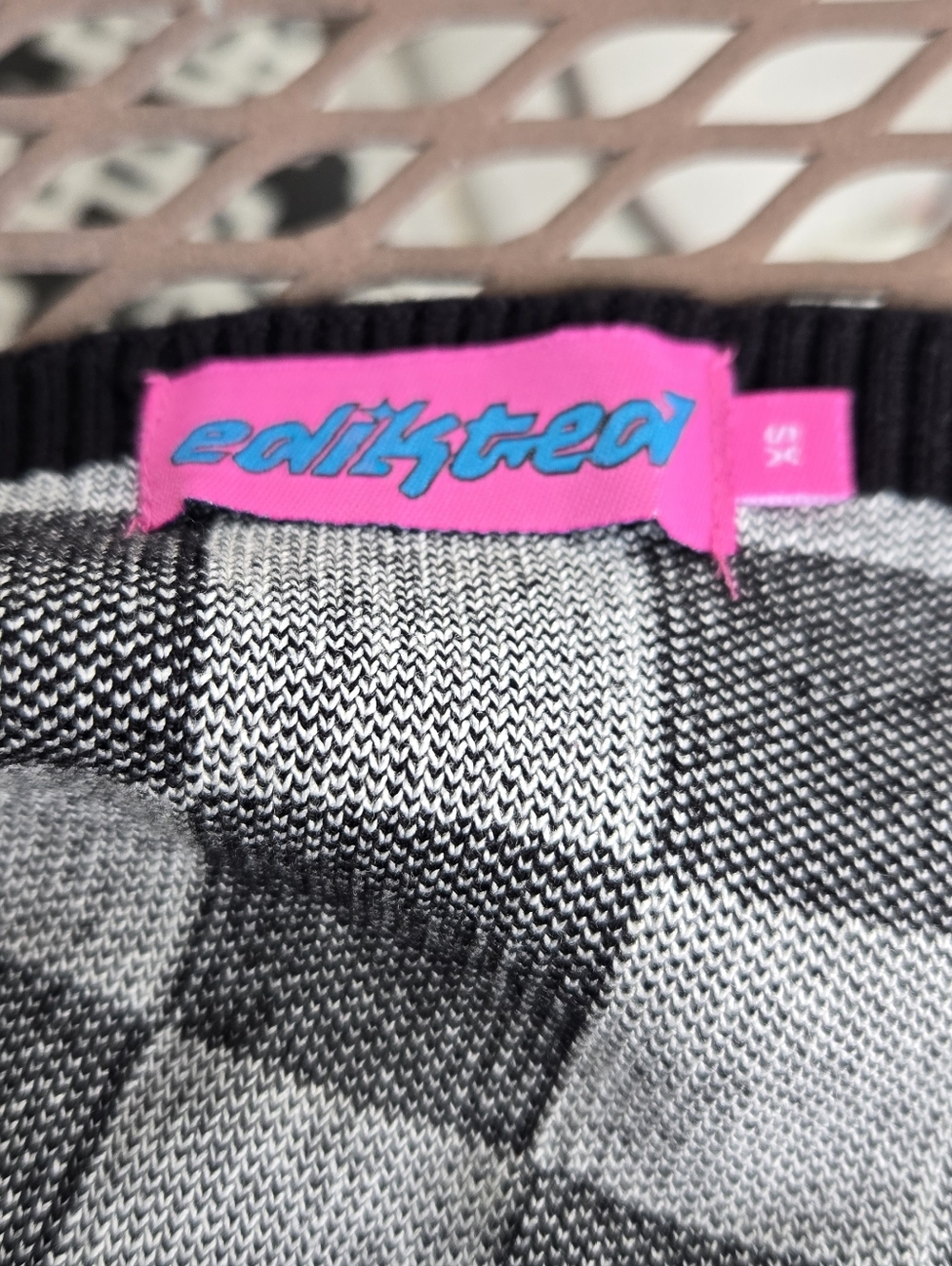 Edikted Black and White Checkerboard Knit Crop Top - Picture 6 of 8